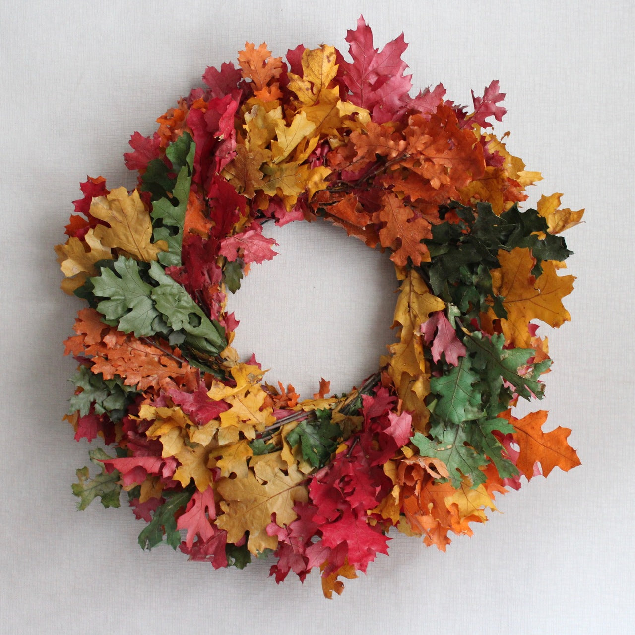 Preserved Mixed (Yellow, Orange Red, Green) Oak Leaves Wreath 24"
