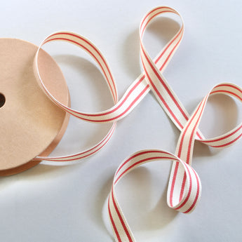 Ribbon - Woven Red Striped Cotton