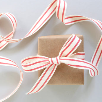 Ribbon - Woven Red Striped Cotton