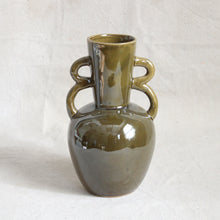 Load image into Gallery viewer, Olive Green Stoneware Vase with Handles
