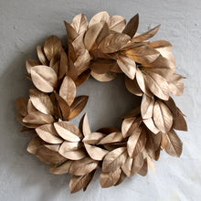 Load image into Gallery viewer, Faux Gold Magnolia Leaf Wreath 24&quot;
