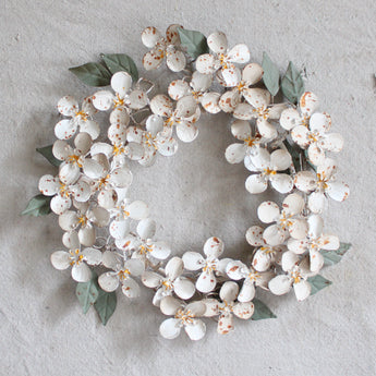 Metal Wreath - Antique White Blossom 10"