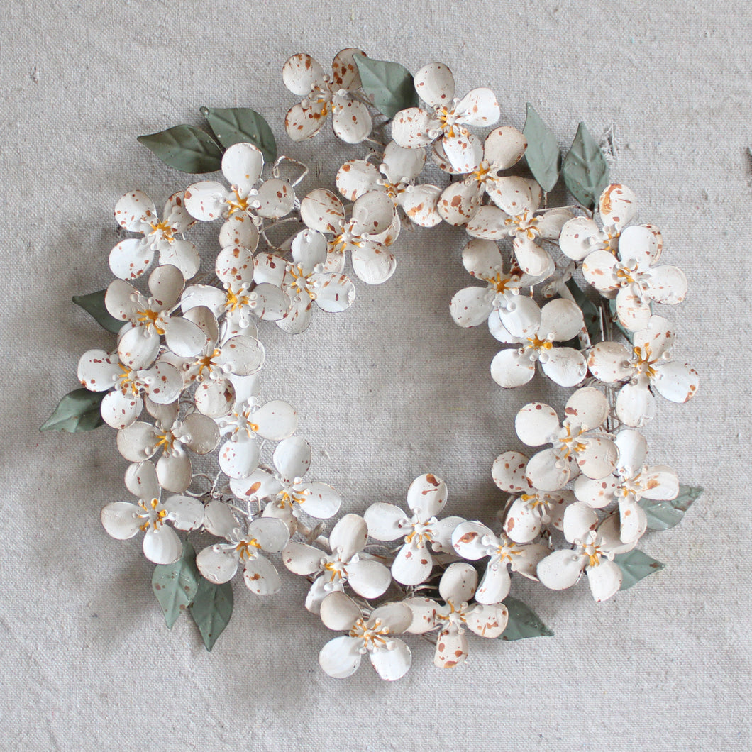 Metal Wreath - Antique White Blossom 10