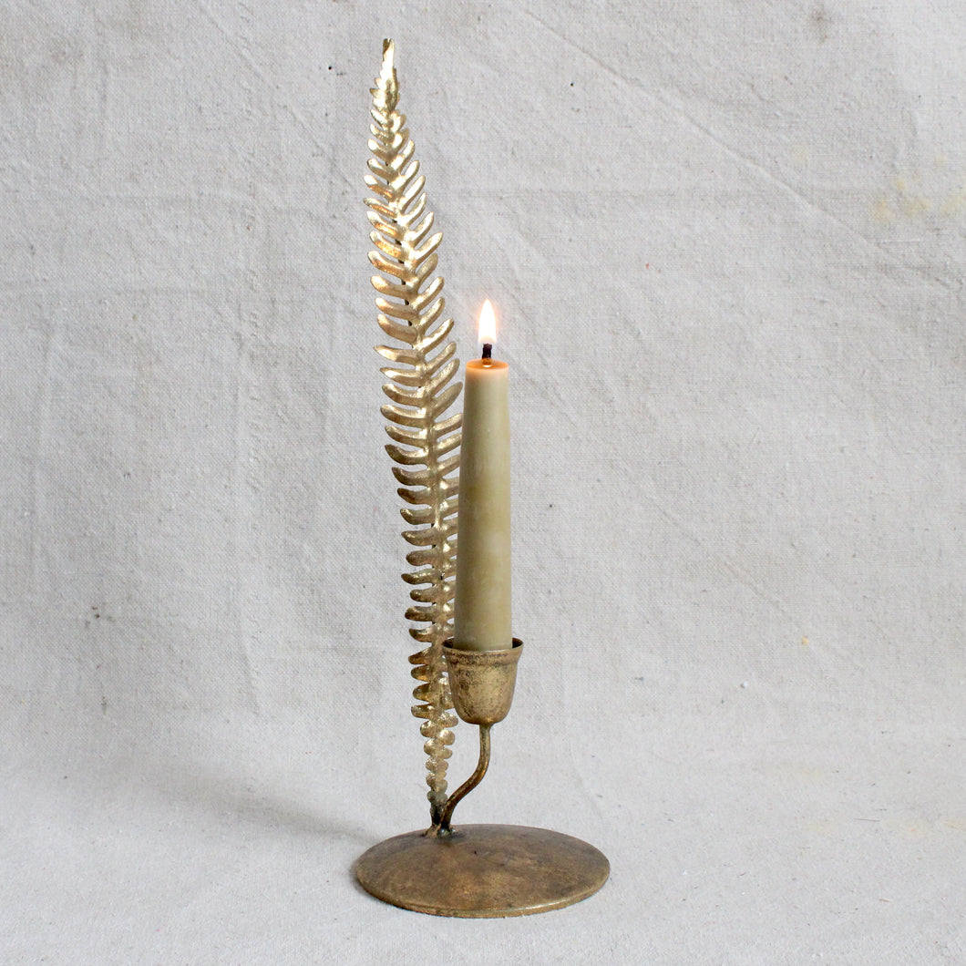Candle Holder - Metal Gold Fern 12.25