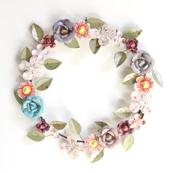 Hand-Painted Vintage Reproduction Toleware Floral Wreath 11"