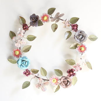 Hand-Painted Vintage Reproduction Toleware Floral Wreath 11"