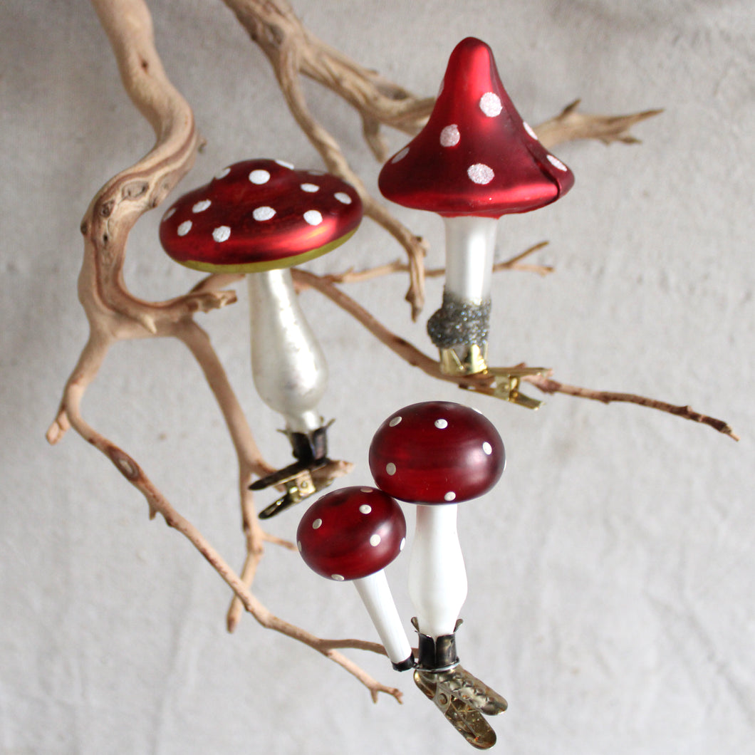 Ornament - Glass Mushroom (Red and White Clip on)