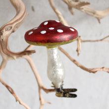Load image into Gallery viewer, Ornament - Glass Mushroom (Red and White Clip on)
