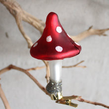 Load image into Gallery viewer, Ornament - Glass Mushroom (Red and White Clip on)
