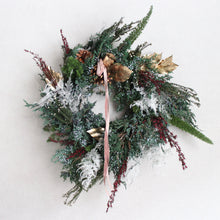 Load image into Gallery viewer, Preserved Floral Wreath with Juniper, Grabia, Phylica, Gold Salal Leaves and other Foliage

