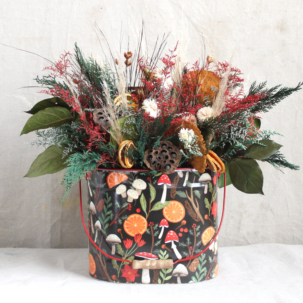 Grand Holiday Bucket Arrangement