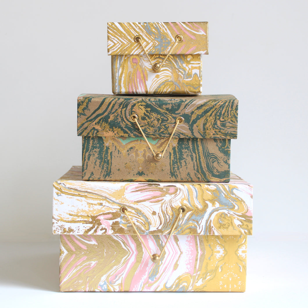 Gift Box - Handmade Recycled Marbled Paper Boxes - Square