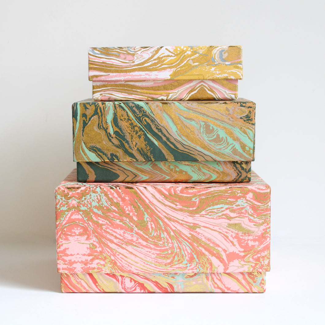Gift Box - Handmade Recycled Marbled Paper Boxes - Rectangle