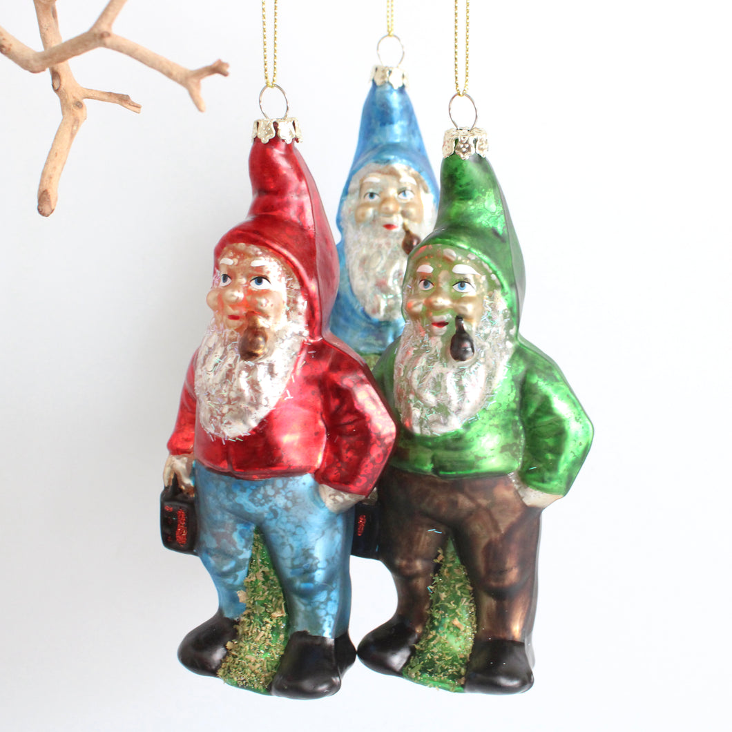 Ornament - Hand-Painted Mercury Glass Gnome