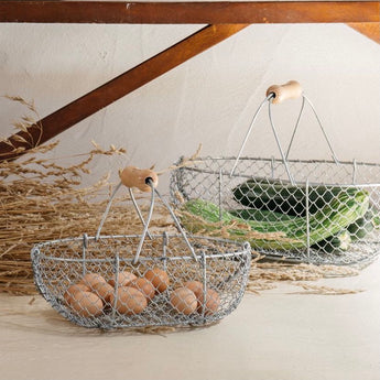Metal French Harvesting Basket with Beechwood handle